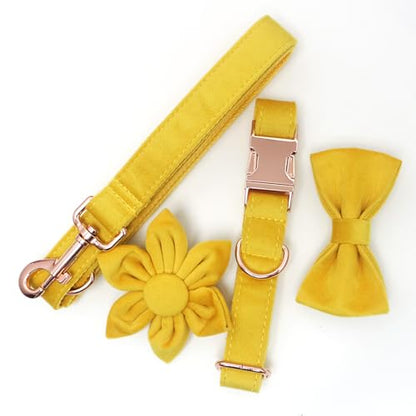 Personalized Velvet Dog Collar with Name - Custom Engraved Buckle, Adjustable Luxury Velvet Collar for Small Medium Large Dogs (Lemon, M) - color: Lemon, size: M
