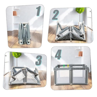 CAPAKIDS Foldable Baby Playpen 59"×71" with Mat, Out-of-The-Box Ready Playpen for Babies and Toddlers, Portable Play Yard with Breathable Mesh & Gates, Storage Bag & 4 Handlers for Indoor & Outdoor - size: 59"x71" with Mat