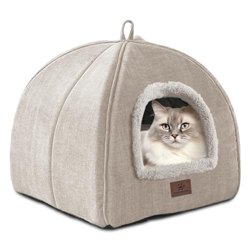 WINDRACING Cat Bed for Indoor Cats - Cat Cave Cat House Cats Tent with Removable Washable Cushioned Pillow, Soft and Self Kitten beds - color: Beige-1, size: M(15 x 15 x 15 Inch)