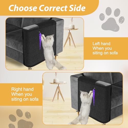 Cat Scratch Couch Protector,Cat Scratch Sofa Armrest Cover with Sisal Mat and Toy for Cats,Sofa Scratcher Furniture Protector 23.6’’L*19.7’’W (Black/Right Hand) - color: Black