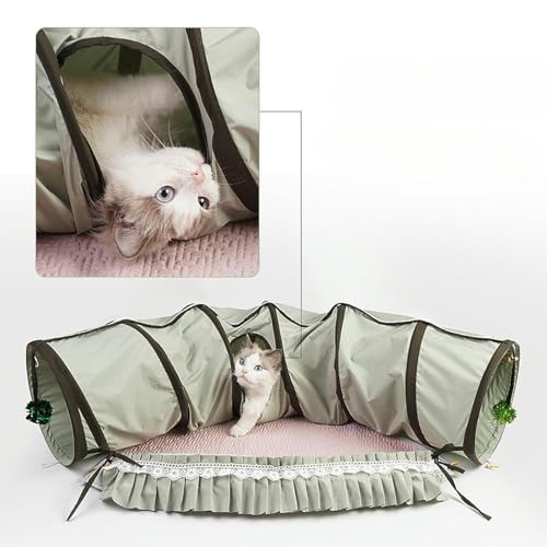 Baoblaze Cat Tunnel Bed Interactive Toy Playground Kitten Training with Removable Mat Hideout for Indoor Small Animals Pets Dogs Rabbit, Green - color: Green