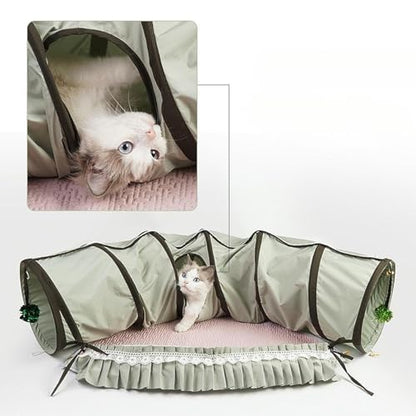 Baoblaze Cat Tunnel Bed Interactive Toy Playground Kitten Training with Removable Mat Hideout for Indoor Small Animals Pets Dogs Rabbit, Green - color: Green