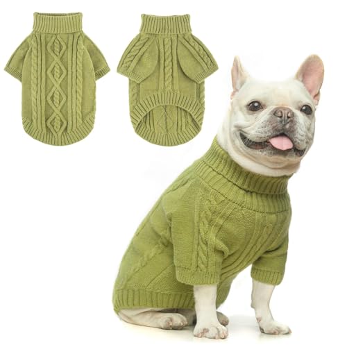BEAUTYZOO Small Dog Sweater-Dog Sweatshirt Pullover Cable Knit Wear Classic Turtleneck Thick Cold Weather Clothes for Small Dogs, Medium Dogs, Puppies,Green Cable M (Back: 16", Chest: 21", Neck: 13") - color: Green Cable, size: M (Back: 16", Chest: 21", N