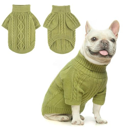 BEAUTYZOO Small Dog Sweater-Dog Sweatshirt Pullover Cable Knit Wear Classic Turtleneck Thick Cold Weather Clothes for Small Dogs, Medium Dogs, Puppies,Green Cable M (Back: 16", Chest: 21", Neck: 13") - color: Green Cable, size: M (Back: 16", Chest: 21", N