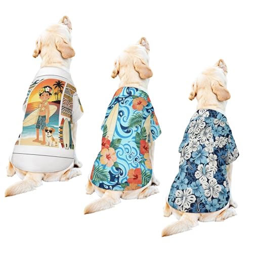Dog Hawaiian Shirt 3 Pack, Breathable Cool Dog Summer Clothes for Puppy Small Medium Large Dogs Cats, Pet Outfit with Tropical Prints, Perfect for Beach Seaside Outdoor-Style 9 - color: Multi-colored9