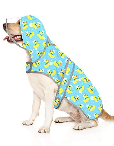 HDE Dog Raincoat with Clear Hood Rain Jacket Poncho for Small Medium Large Dogs Sailor Ducks Blue - L - color: Sailor Ducks Blue, size: Large
