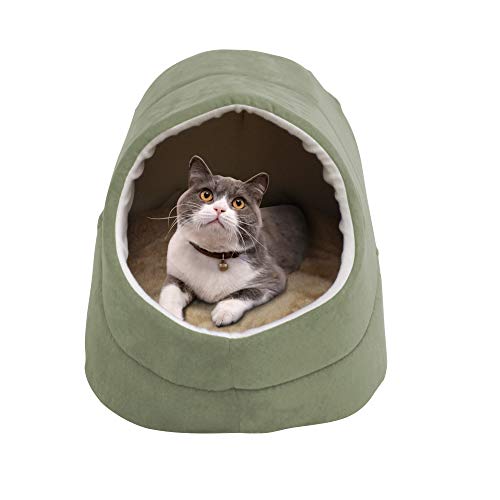 4 in 1 Self Warming Burrow Cat Bed, Pet Hideway Sleeping Cuddle Cave (Sage Green-2) - color: Sage Green-2