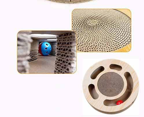 Cat Toy 3in 1 Kitten Puzzles Toys for Bored Indoor Cats with Cardboard and 2 Bell Balls Round Cats Scratcher