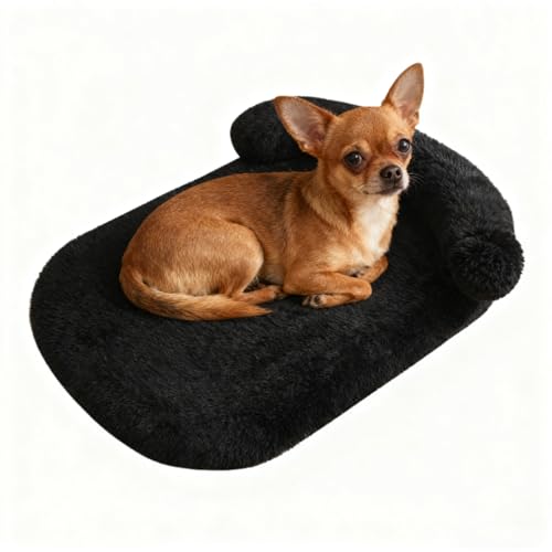 Orthopedic Dog Bed with Egg-Crate Base, Calming Dog & Cat Beds Long Plush with Raised Edges, Spine Friendly Pet Sleeping Mat for Small Medium Dogs, Machine Washable (Oval, Black 26"x20") - color: Black, size: 26"L x 20"W x 1.6"Th+5"Th
