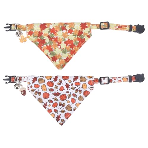 Thanksgiving Day Cat Collar Fall Breakaway with Bandana and Bell Autumn Holiday for Kitty Adjustable Safety - color: Maple leaf-bandana