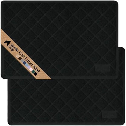GORILLA GRIP Cat Litter Box Mat, Cushioned Coil Mesh Litter Trapping Mats, Scatter Control Supplies for Less Mess, Phthalate Free, Ultra Deep Catch Grooves, Rinse or Vacuum to Clean 24x17 Black 2 Pack - color: Black, style: Small (24" x 17") x 2