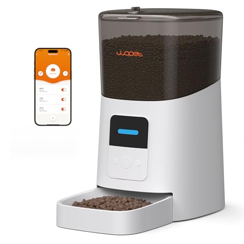 WOPET 6L Automatic Cat Feeder, WiFi Automatic Dog Feeder with APP Control for Remote Feeding, Cat Food Dispenser with Low Food Sensor and Voice Recorder, Up to 15 Meals Per Day - color: White/White