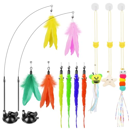 Cat Wand Toy, Interactive Kitten Feather Toys Self Play, Cat Teaser for Indoor Cats Reusable Suction Cup Toys for Indoor Cats Kittens Play Exercise - color: Suction Cup Toys