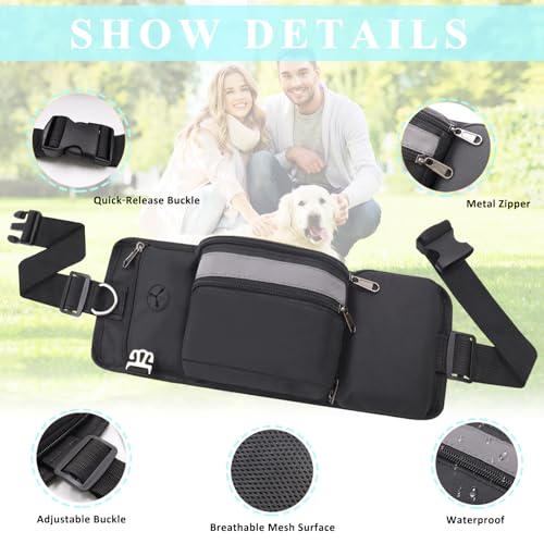 Dog Treat Pouch for Leash Waist Belt Bag, Premium Dog Treat Bag for Dogs Training Puppy Walking Fanny Pack with Divider Zipper Carrier Pocket, Water Bottle Holder, Silicone Insert,Clip,Black - color: black