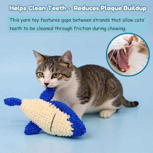 Catnip Fish Toy - Hand-Crocheted with Real Catnip & Bell, Interactive Kicker Toy for Cats Kitten, Soft & Safe for Biting - color: Shark