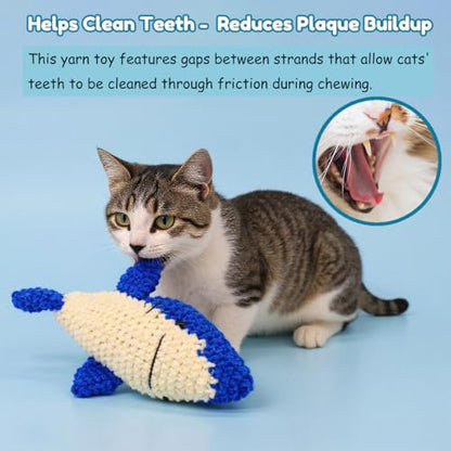 Catnip Fish Toy - Hand-Crocheted with Real Catnip & Bell, Interactive Kicker Toy for Cats Kitten, Soft & Safe for Biting - color: Shark