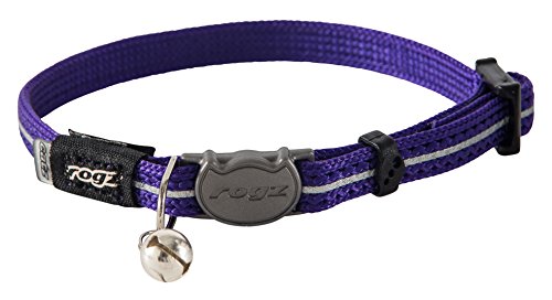 Rogz Reflective Nylon Cat Collar with Breakaway Clip and Removable Bell, fully adjustable to fit most breeds, Purple - color: Purple