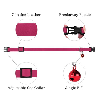 Breakaway Cat Collar Leather with Removable Bell - 13 Colors Available - Soft Adjustable Girl Boy Safety Lightweight Pet Kitten Collars Pink Brown Blue Green Red Orange Black (Pink) - color: Pink
