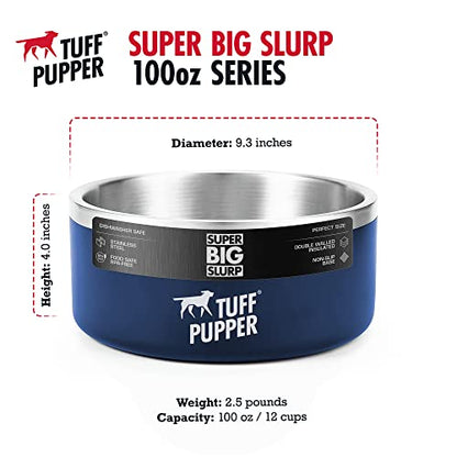 Tuff Pupper 100 oz Heavy Duty Insulated Stainless Steel Dog Bowl for Large Dogs, Non-Slip Base, Dishwasher Safe - color: Midnight Blue, size: 100oz
