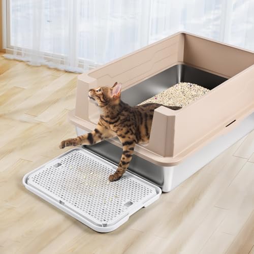 Large Cat Litter Box Step Mat, 16.5"x11.2" Cat Ramp Stairs, Cat Litter Catcher for Self-Cleaning Litter Box, Cats Pedal Step Stool Ideal for Kitten & Older Cats (White) - color: White Large