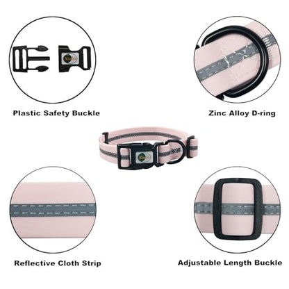 NIMBLE Dog Collar Waterproof Pet Collars Adjustable, Reflective, Durable Flex Poly Coated Nylon Basic Dog Collars 9 Colors in Size S/M/L (Light Pink, Medium (11.81”-18.5”inches)) - color: Light pink, size: Medium (11.81”-18.5”inches)