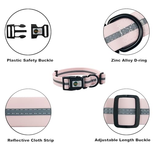 NIMBLE Dog Collar Waterproof Pet Collars Adjustable, Reflective, Durable Flex Poly Coated Nylon Basic Dog Collars 9 Colors in Size S/M/L (Light Pink, Medium (11.81”-18.5”inches)) - color: Light pink, size: Medium (11.81”-18.5”inches)