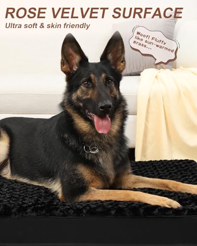 KSIIA Dog Crate Bed Waterproof Large Dog Bed Soft Rose Velvet Supportive Kennel Pad Egg Crate Foam with Removable Washable Cover & Non-Slip Bottom, 41 x 27 Inch, Black - color: Black, size: 41.0"L x 27.0"W x 3.0"Th