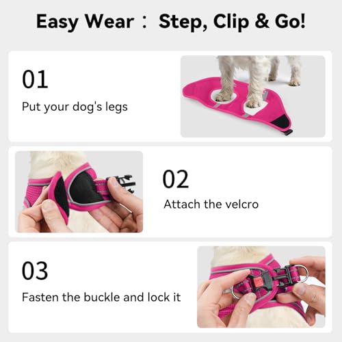 Joytale Small Dog Harness, Breathable Mesh Step-in Vest, Reflective Soft Padded Harnesses for Cats, Puppies and Extra Small Dogs, Hot Pink, XXS - color: HotPink, size: XXS--Chest: 12-13.5''