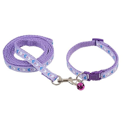 Purple Xs Dog Collar and Leash Set,Adjustable Buckle Heart Print Nylon Dog Collars for Xs XSmall Small Puppy Dogs Cat Kitten X-Small,Neck 7.5-12.5 Inch - color: Purple2