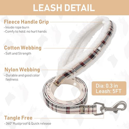 Small Dog Harness Collar and Leash Set, Step in No Chock No Pull Soft Mesh Adjustable Dog Vest Harnesses Plaid Reflective for Dogs Puppy Cats Kitten Rabbit (Warm Beige, XXS) - color: Warm Beige, size: XXS