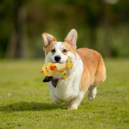Cute Animals Interactive Squeaky Dog Toy with a Vocal Bladder, Crinkle Paper Stuffed Soft Cotton Chew Toy, Teething Rope Tug of War Pull Toy to Keep Them Busy for Puppy, Small Dogs - Yellow Chick - color: Yellow Chick