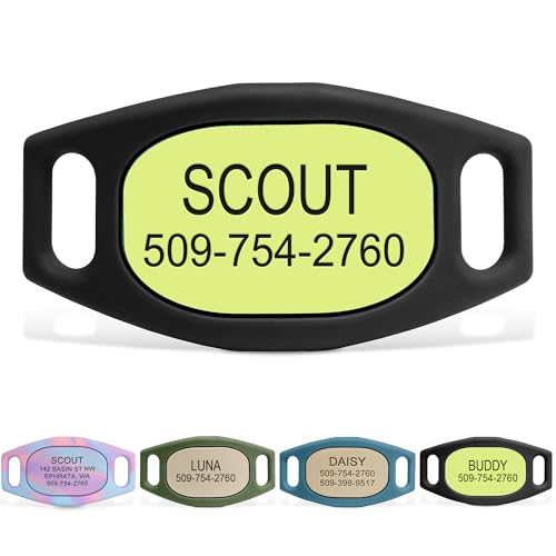 GoTags Active Silent Dog Tag, Personalized Engraved Silicone and Cat Name Pet ID Tags, Soundless Quiet Slide On Nameplate for Collars, No More Jingling Tags (Neon Green, Medium) - color: Active Neon Green, size: Medium (Pack of 1)