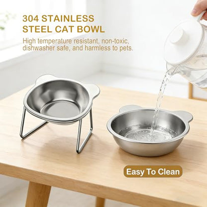 Stainless Steel Raised Cat Food Bowl for 2 Bowls, 5.9-Inch Replaceable Cat Bowl, Pack of 2 Indoor Cat Dishes for Food and Water (Dishwasher Safe) - size: 2Plates