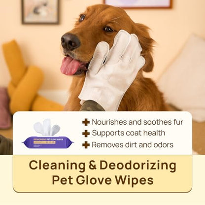 HICC PET Cleaning Deodorizing Glove Wipes for Dogs & Cats, Vet Recommended Hypoallergenic Hydrating & Nourish Fur Pet Grooming Glove Wipes, Pet Bathing Wipes for Horse Coat Care,20pcs Unscented - size: 20 PCS