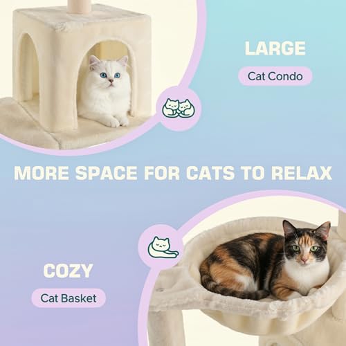 Allewie 29.5in Indoor Cat Tree, Multi-Level Cat Tower with Sisal Scratching Posts, Padded Perch, Basket, Condo, and Hanging Ball, Suitable for Kittens and Adult Felines,Beige - color: Beige
