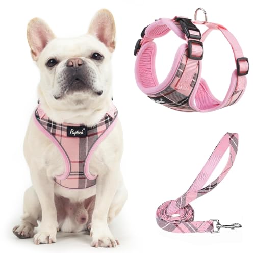 PUPTECK Soft Mesh Dog Harness and Leash Set Pet Puppy Cat Adjustable Reflective Padded Vest No Pull Harnesses, Pink, L - color: Pink, size: L (NECK: 18-20", CHEST: 18.8-24")