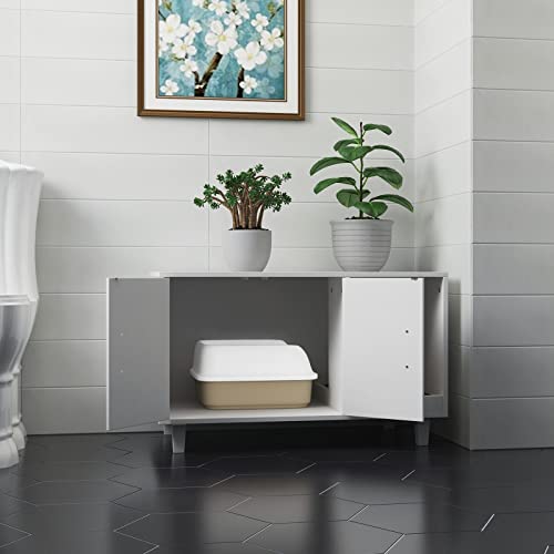 GDLF Modern Wood Pet Crate Cat Washroom Hidden Litter Box Enclosure Furniture House as Table Nightstand with Scratch Pad,Stackable (White) - color: White