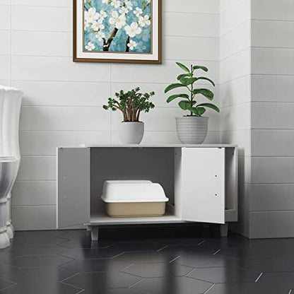 GDLF Modern Wood Pet Crate Cat Washroom Hidden Litter Box Enclosure Furniture House as Table Nightstand with Scratch Pad,Stackable (White) - color: White