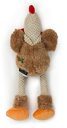 goDog Checkers Skinny Rooster Squeaky Plush Dog Toy, Chew Guard Technology - Brown, Small - color: Checkers - Skinny Rooster (Brown), size: Small