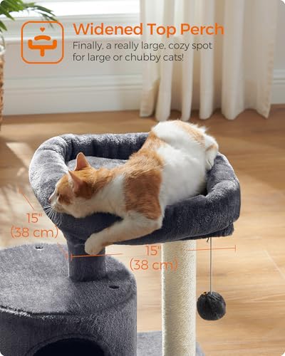 Feandrea Cat Tree, Small Cat Tower with Sisal Scratching Post, Plush Condo with Padded Perch, for Small Spaces, Kittens, Smoky Gray UPCT50G - color: Smoky Gray