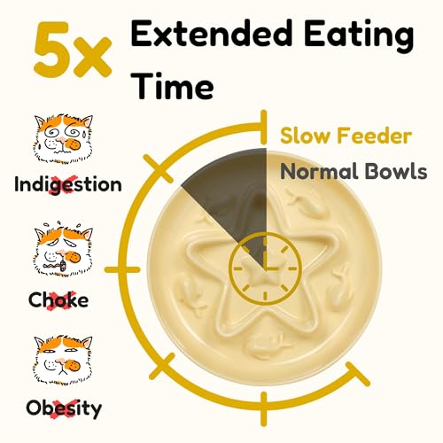 Cat Slow Feeder Bowl – Whisker Friendly Melamine Puzzle Feeding Bowl for Slow Eating – Wet & Dry Food – Dishwasher Safe, Lightweight, Non-Slip (Buttercream, 6.3'') - color: Buttercream, size: 1 Count (Pack of 1)