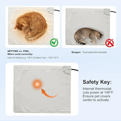 ZOMISIA Cat Heating Pad - 11 Adjustable Temperature and 25 Timer Options, Heated Cat Bed Indoor with Chew-Resistant Cord for Small Dogs, 18x18 Inch - size: M: 18" x 18"