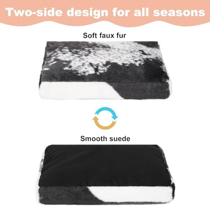 Bedfolks Waterproof Dog Crate Bed,Plush Dog Bed with Removable Washable Cover,Faux Fur Dog Crate Pad for Small Dogs and Cats,Fluffy Dog Kennel Bed 23"x18",Black-White Cowhide - color: Black-white cowhide, size: Small(23x18'')