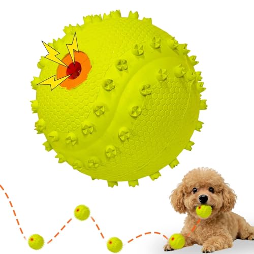 LaRoo Squeaky Dog Ball Toy, Durable Natural Rubber Squeaker Ball Floating Throwing Training, Teeth Cleaning Chew Toy for Pet Small Medium Large Dogs (6.5CM Green) - color: Green-6cm