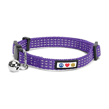 Pawtitas Reflective Purple Cat Collar with Safety Buckle and Removable Bell for Kitten and Cats - color: Reflective Purple