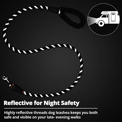 Rope Dog Leash 4 FT: Heavy Duty Leashes with Swivel Lockable Hook Reflective Threads Bungee and Padded Handle - Dog Lead for Large Small Medium Dogs Outside Walking Hiking Black - color: Black, size: 4ft*1/2''
