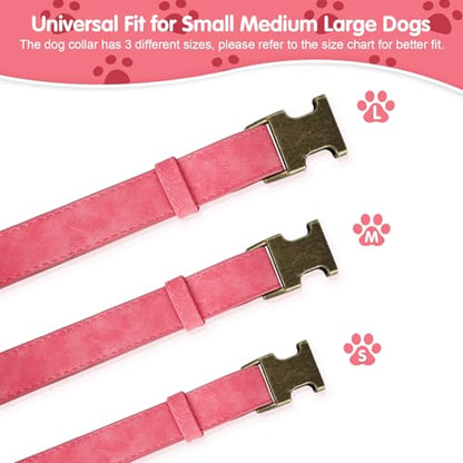 TDTOK Soft PU Leather Dog Collar, Classic Leather Collar for Small Medium Large Dogs with Quick Release Metal Buckle, Durable & Adjustable Fit 10-23" Neck - color: Pink, size: M