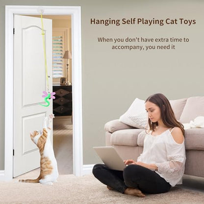 Interactive Cat Toys, 8 Assorted Teaser Refills, 3 Indoor Cat Hanging Toy and 1 Interactive Wand Suitable for Indoor Cats - style: 12 Wand /Hanging