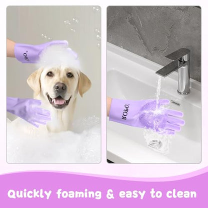 ROPO silicone gloves for pet grooming, multi-functional gloves for pet hair shedding, bathing, and massage (Purple) - color: Purple