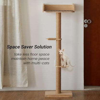 Cat Window Perch with Tall Scratching Posts, Inside 48 in Tall Climbing Tree Hammmock Mounted with Suction Cups for Climbing, Bird Watching, and Play, Supports 45 lbs